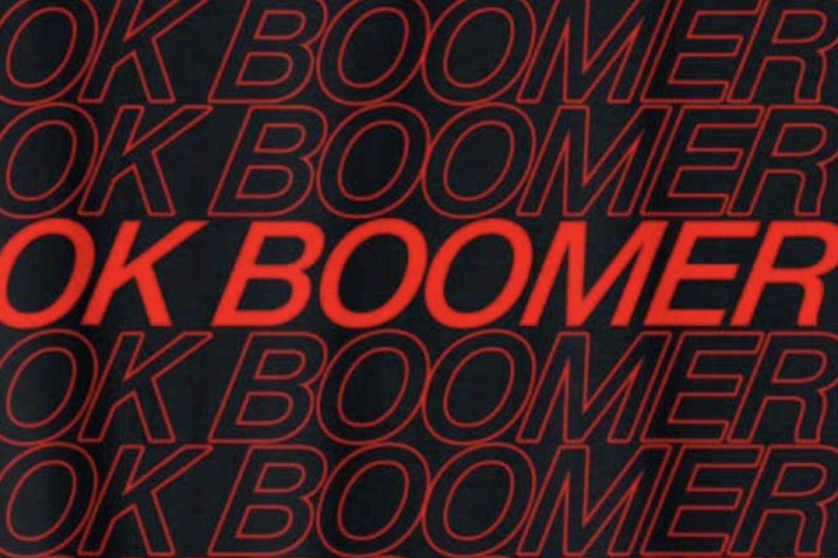 黑色背景上重複的紅色輪廓 OK BOOMER 文字