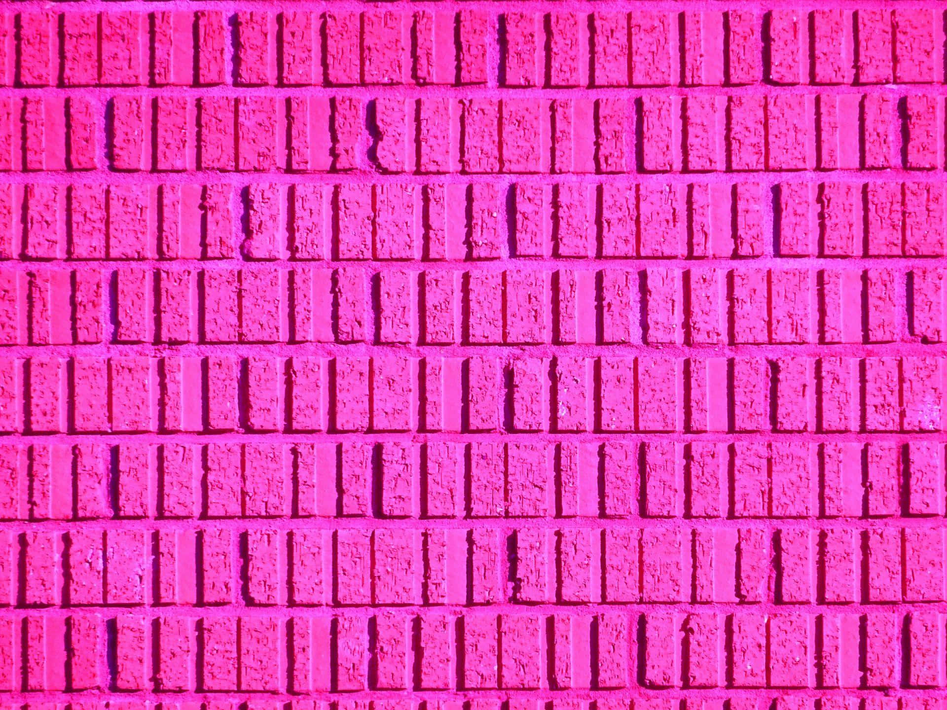 充滿活力的粉紅色磚牆，帶有紋理砂漿線條和重複的矩形圖案。