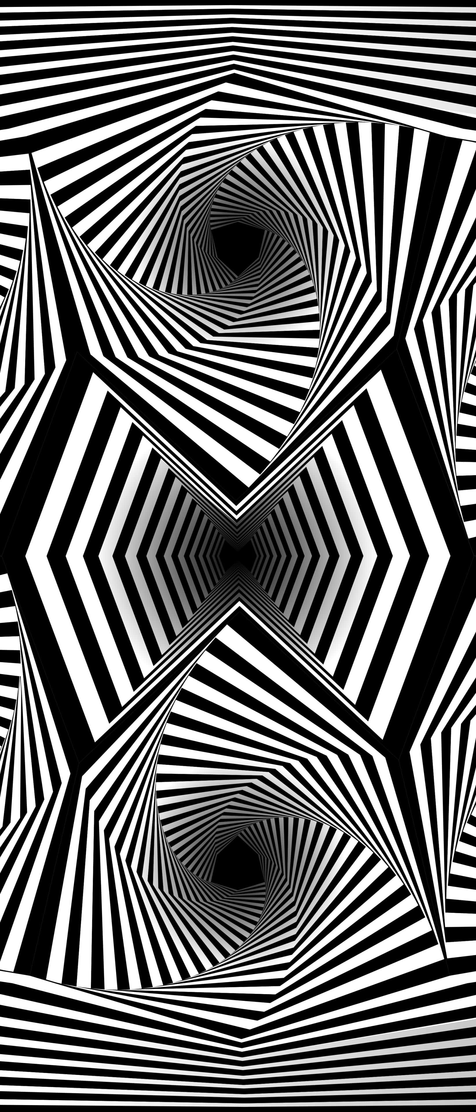 Optical Illusions 桌布 壁紙 — 迷人的黑白光學錯覺，重複的幾何圖案營造出催眠隧道效果。