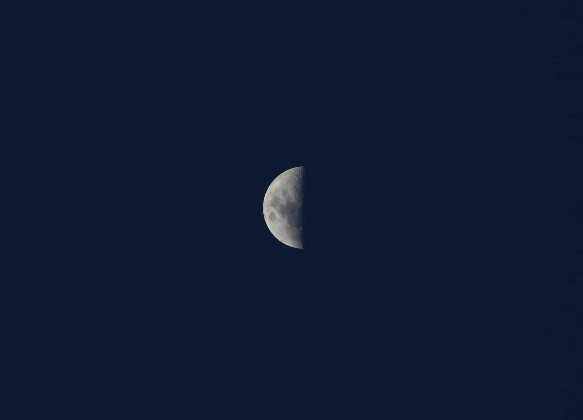 迷人自然風景 壁紙 — 一輪寧靜的半月在沒有星星的深藍色夜空下柔和地發光。