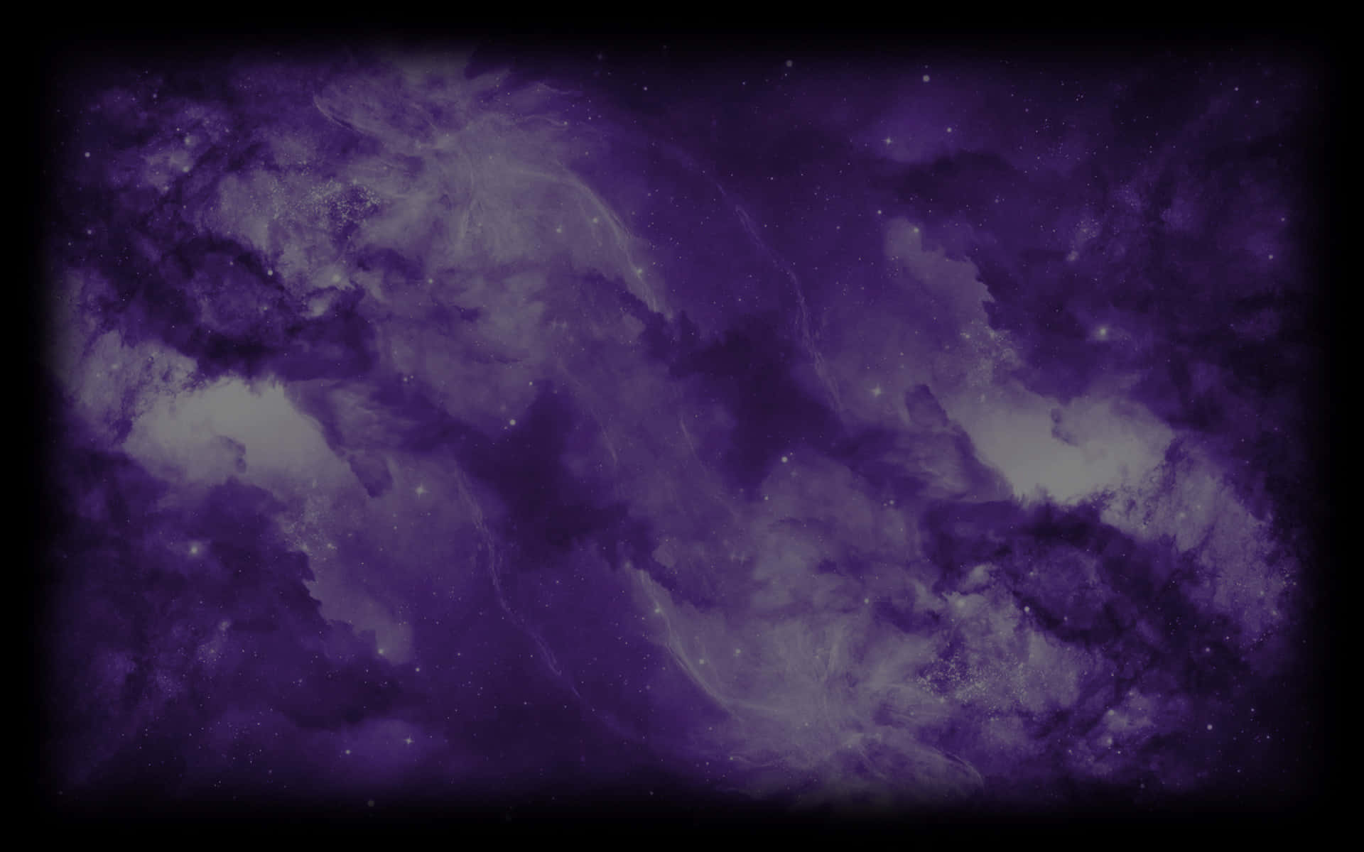 迷人蒸汽龐克奇境：穿越未來的過去 壁紙 — 宇宙星雲在深紫色和銀色中旋轉，散落的星星點綴在黑暗虛空之中。