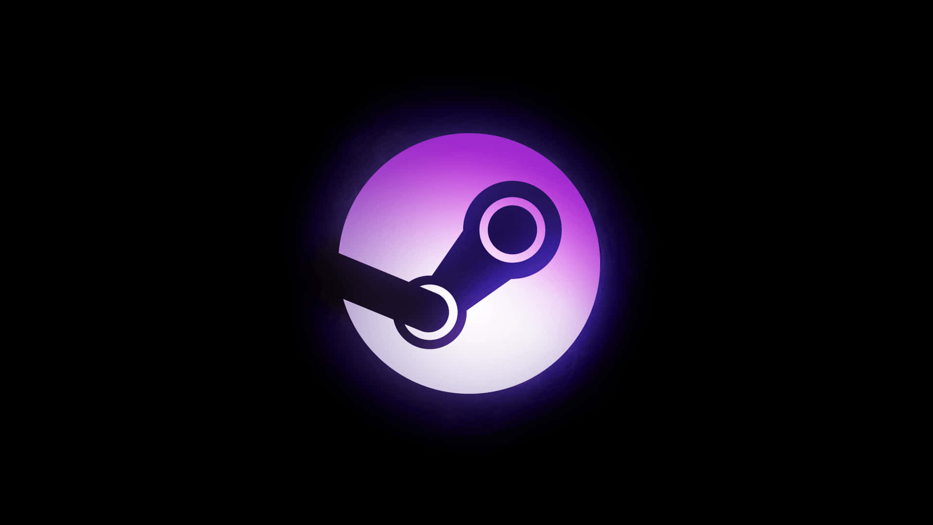 迷人蒸汽龐克背景 壁紙 — 發光紫色 Steam 標誌居中於黑色背景上，帶有柔和光暈效果。