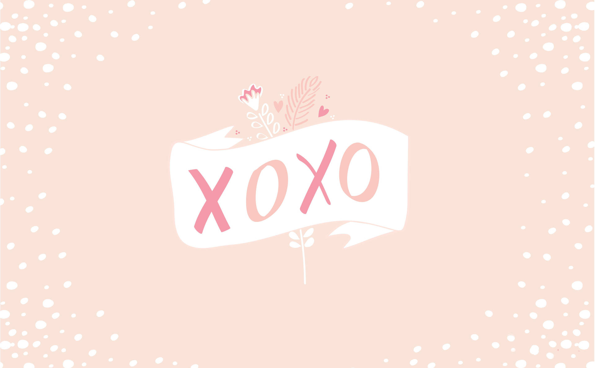 粉紅色橫幅，帶有XOXO文字和花卉裝飾，背景有斑點。