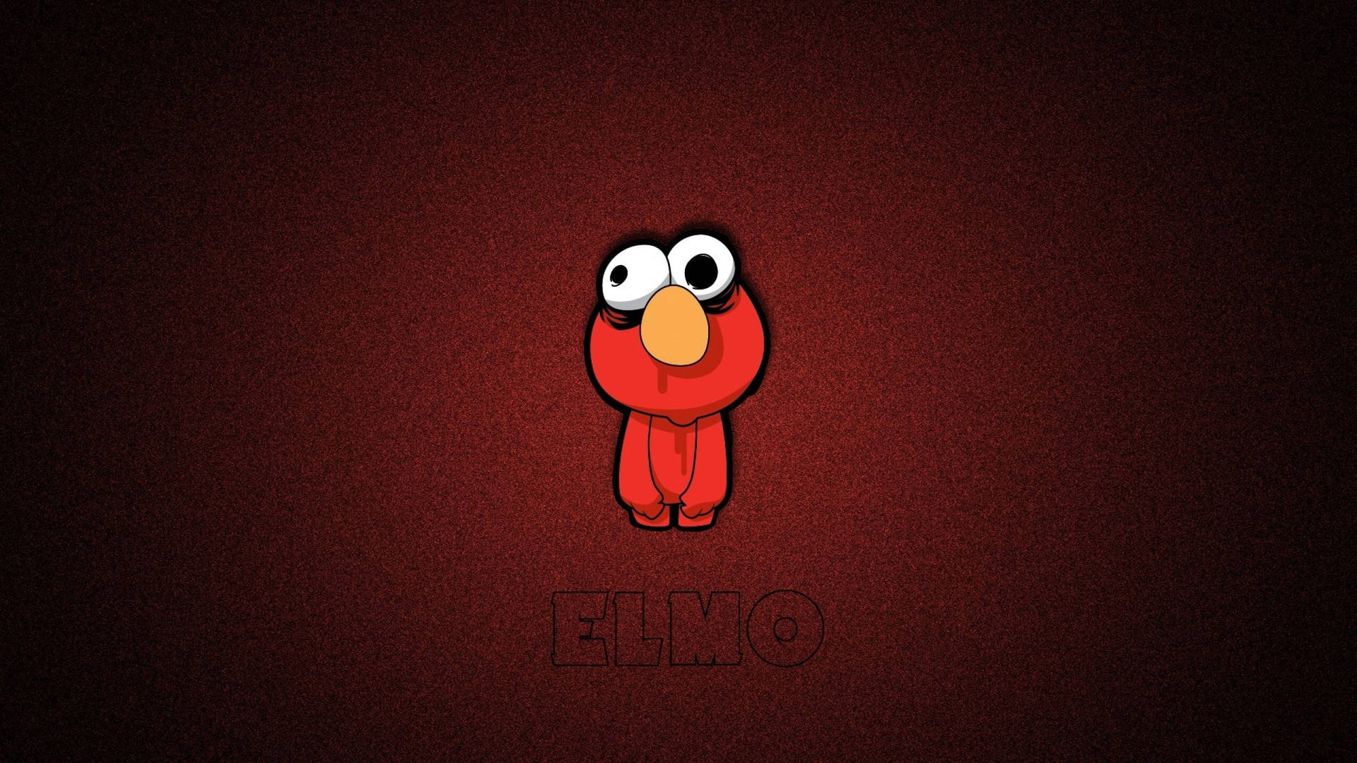 紅色卡通角色 Elmo 在帶紋理的深紅色背景上，名字在下方。