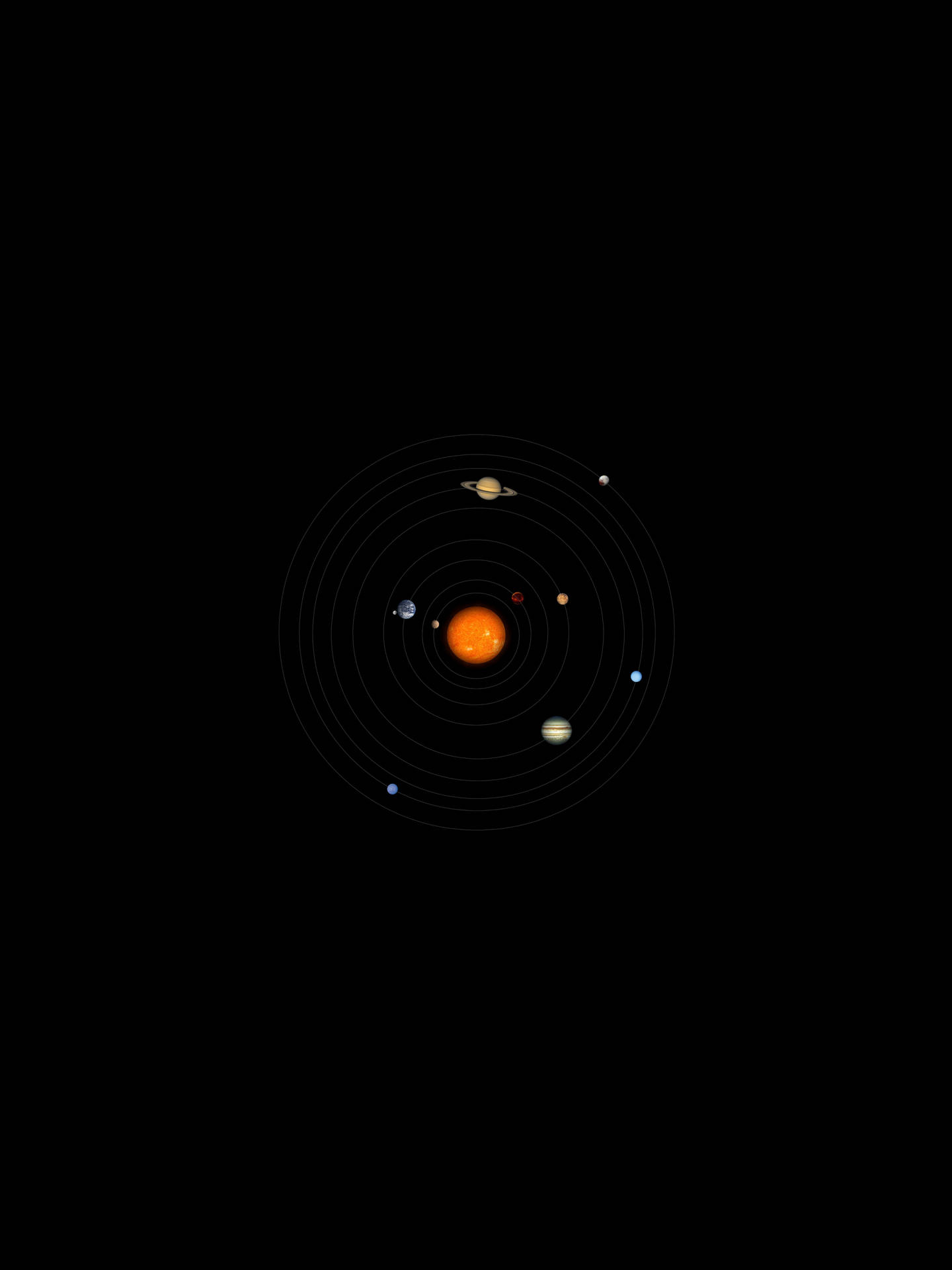 簡化的太陽系圖，顯示行星圍繞中央太陽運行。