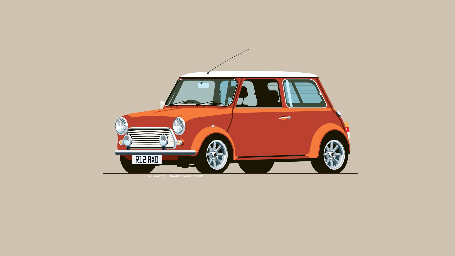 橙色和白色復古Mini Cooper汽車插圖