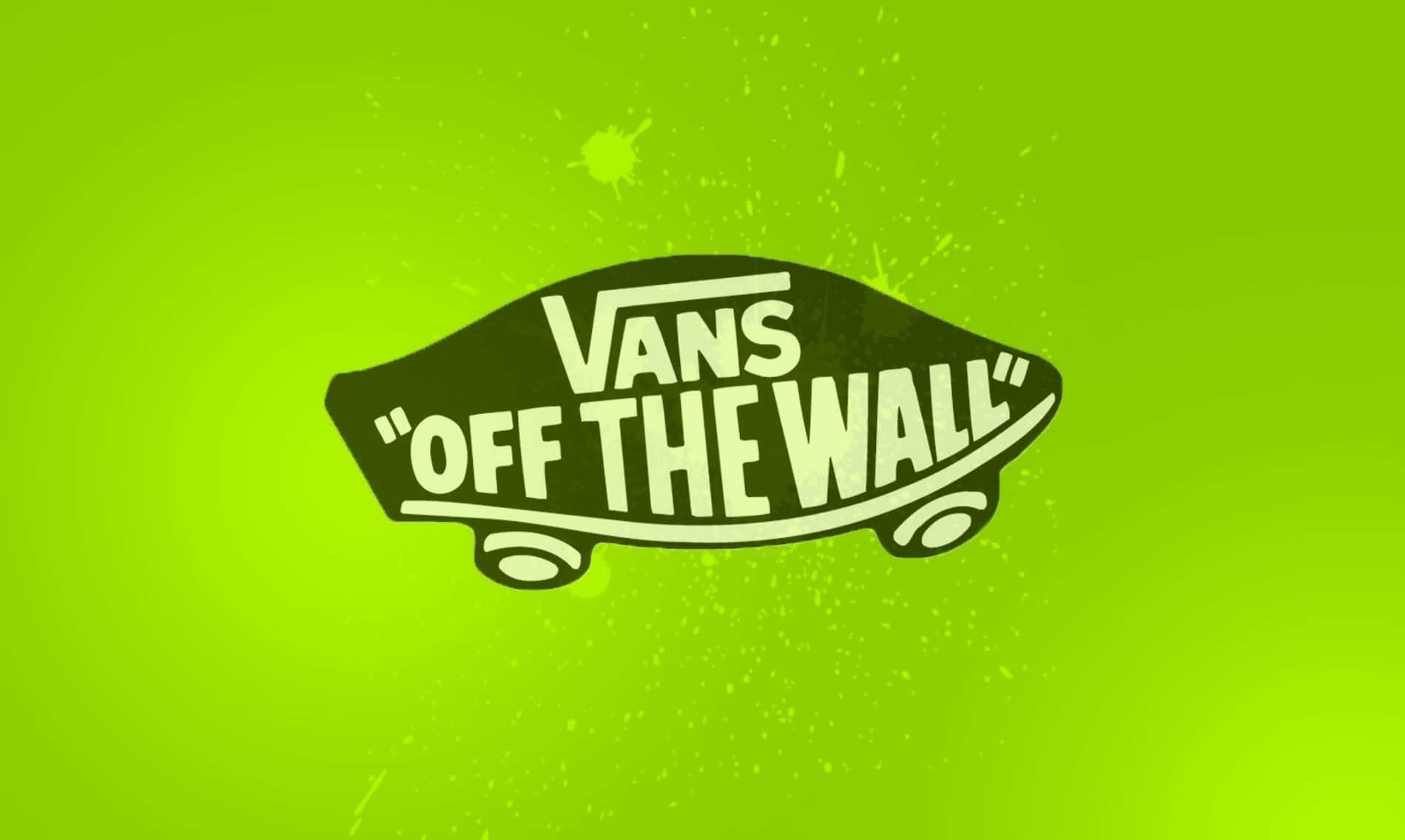 Vans Off The Wall 標誌在明亮的綠色背景上，帶有油漆潑濺。