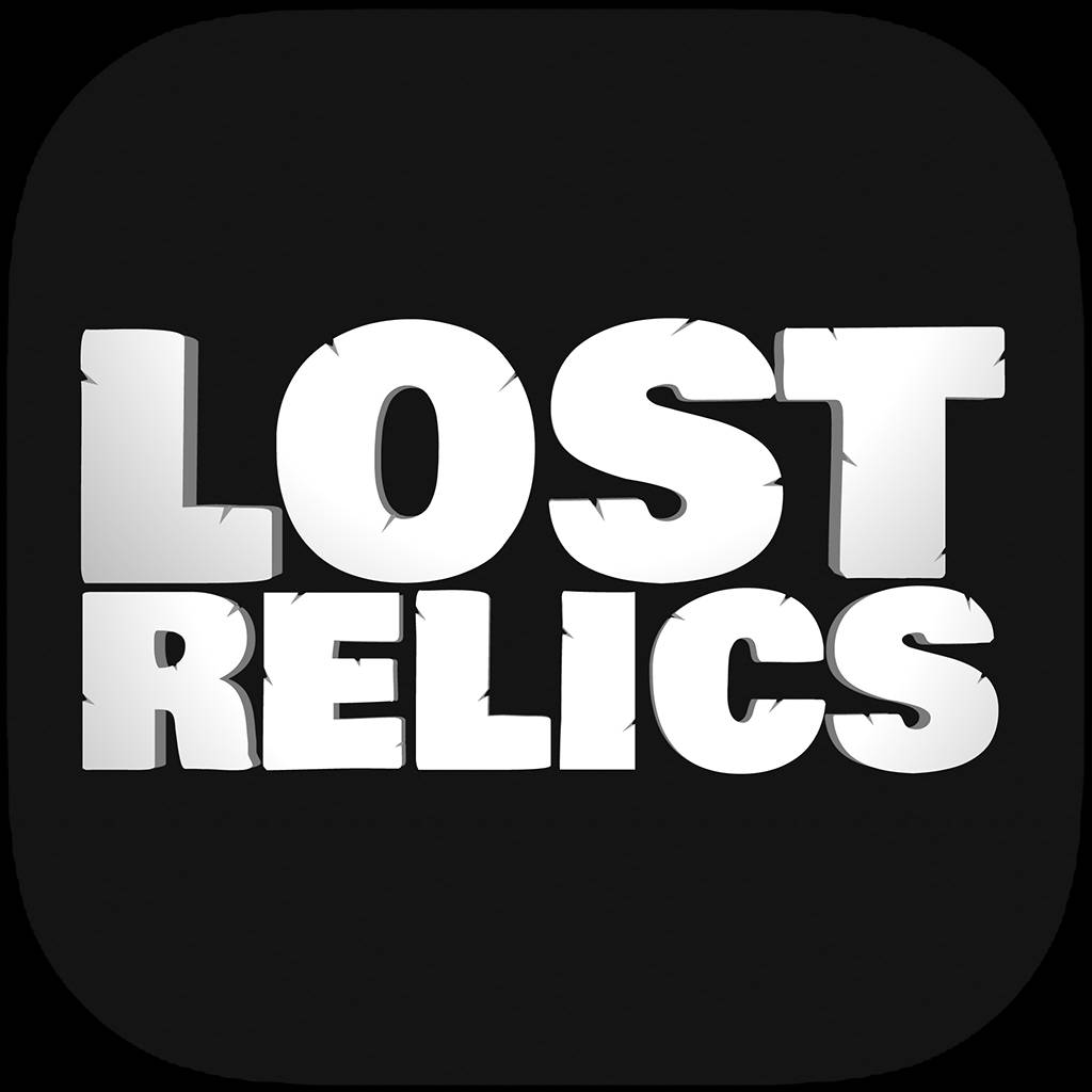 白色缺損3D文字，讀作lost relics，黑色背景。