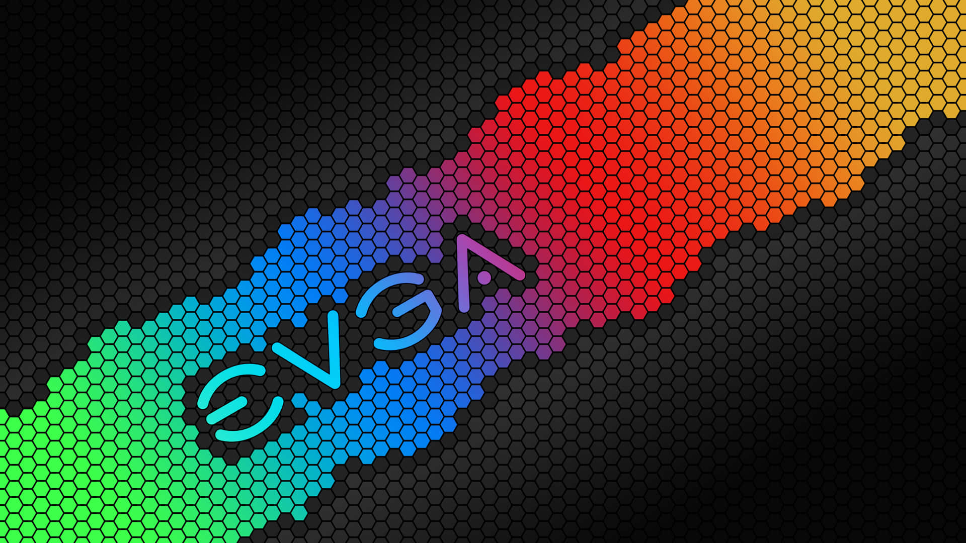 黑色六邊形背景上的彩虹漸變 EVGA 標誌