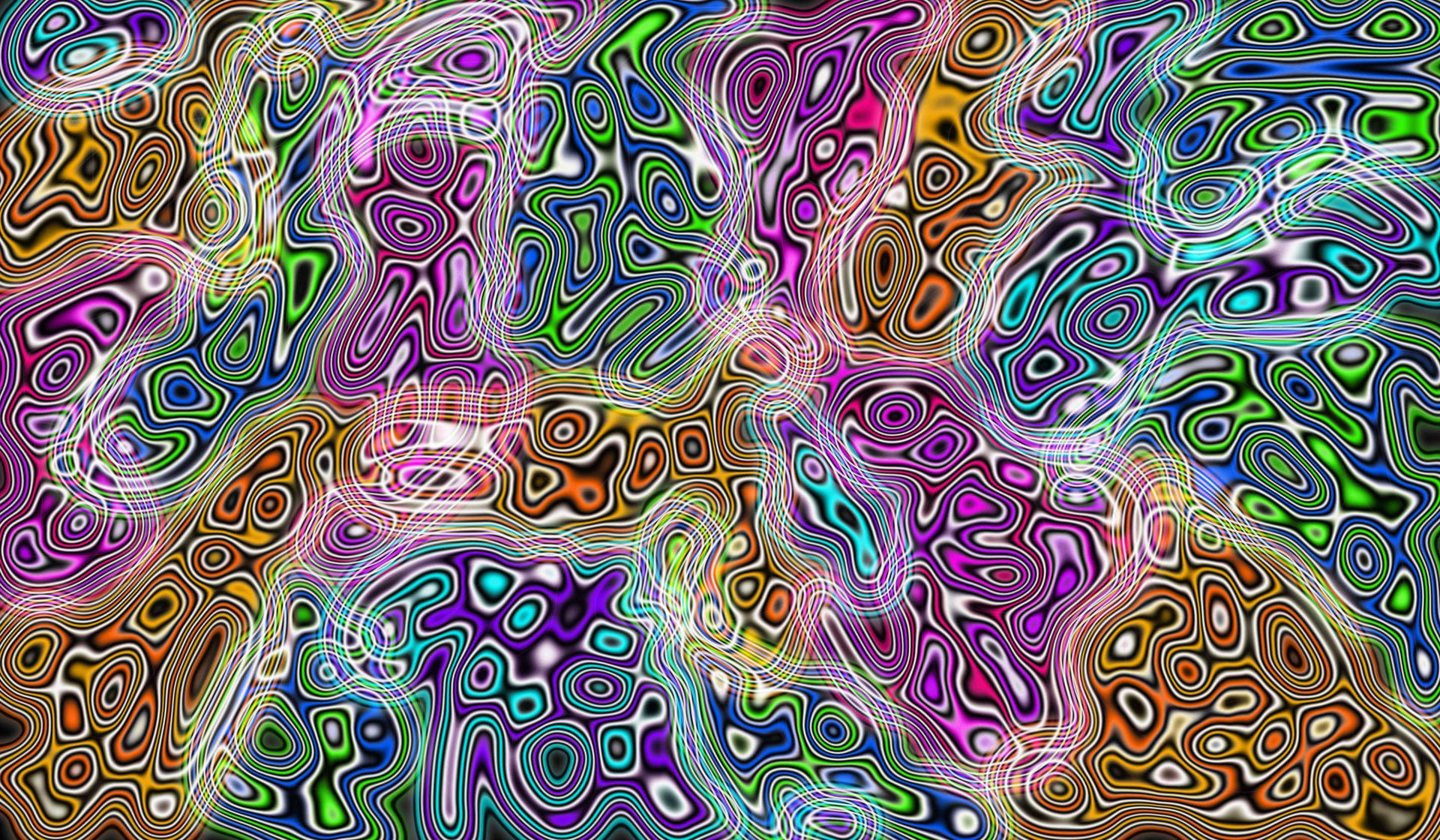 抽象數位藝術作品，帶有旋轉的霓虹圖案和發光輪廓。