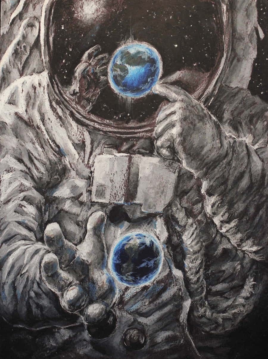 太空人在太空中手持兩個發光的藍色地球，背景佈滿星星。