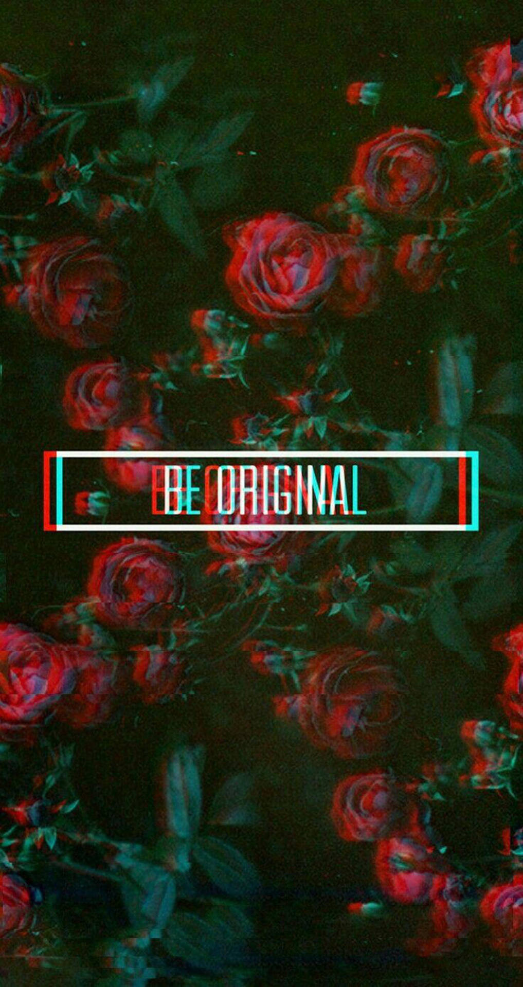帶有故障效果文字「be original」的紅玫瑰