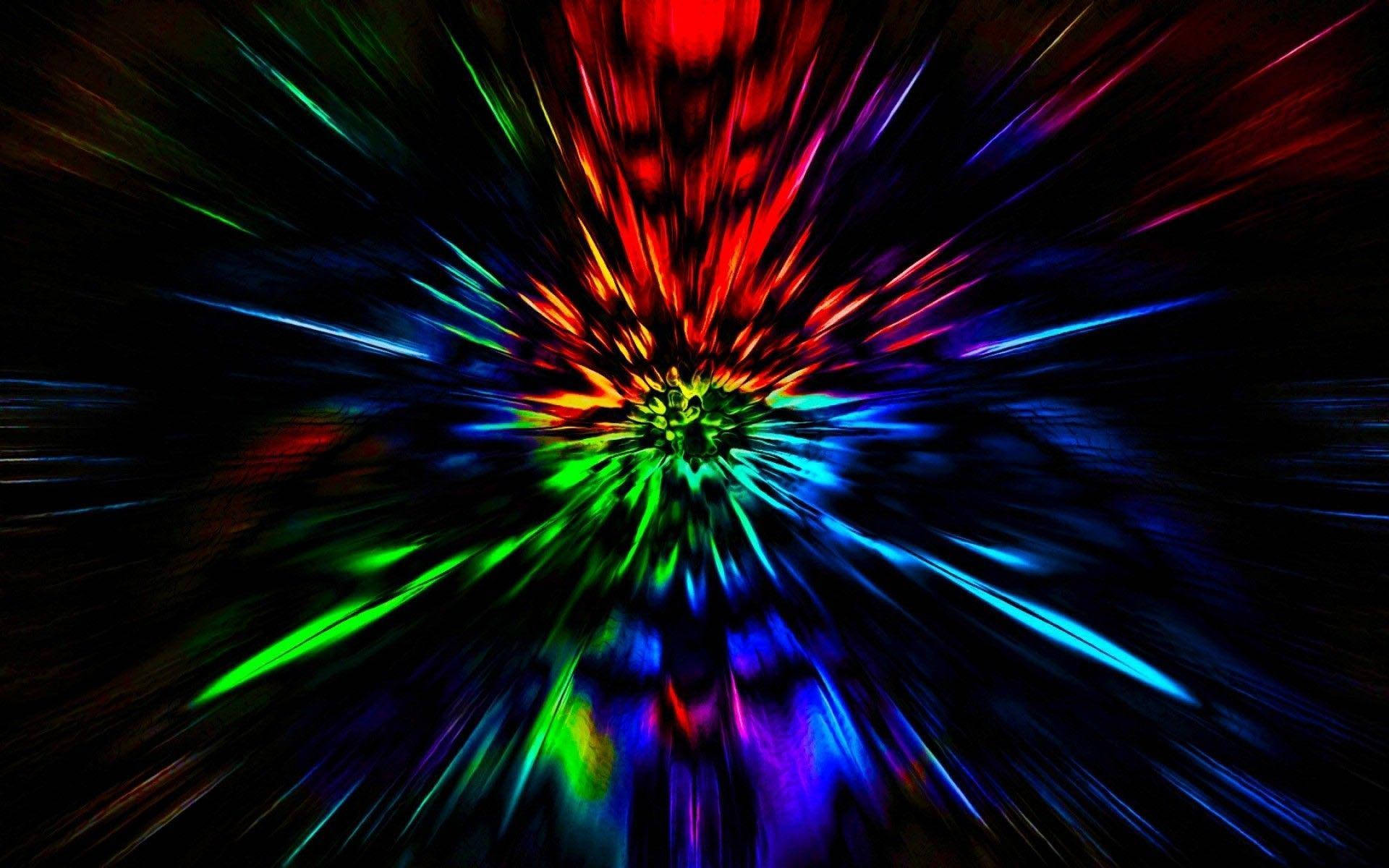 霓虹色彩在宇宙隧道效果中向外輻射的爆發。