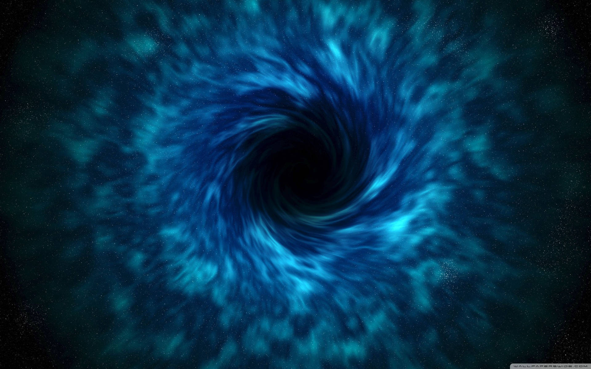 一個藍色宇宙漩渦在星空中旋轉進入黑色中心。