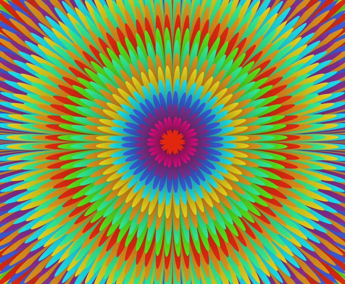 追尋夢想，活出生命最精彩 壁紙 — 充滿活力的迷幻放射狀圖案從色彩繽紛的中心散發出來，帶有重複的花瓣形狀，色調鮮明。