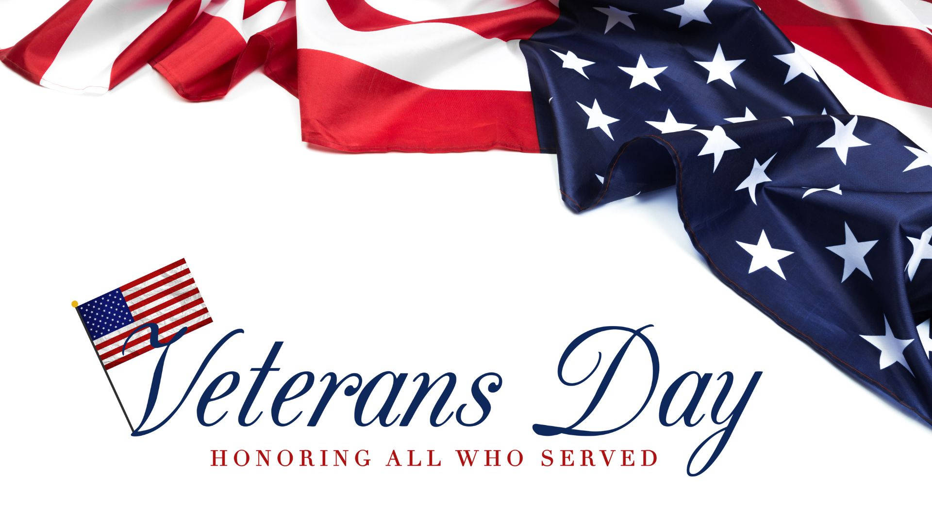 帶有「Veterans Day」文字的美國國旗，向所有服役者致敬。