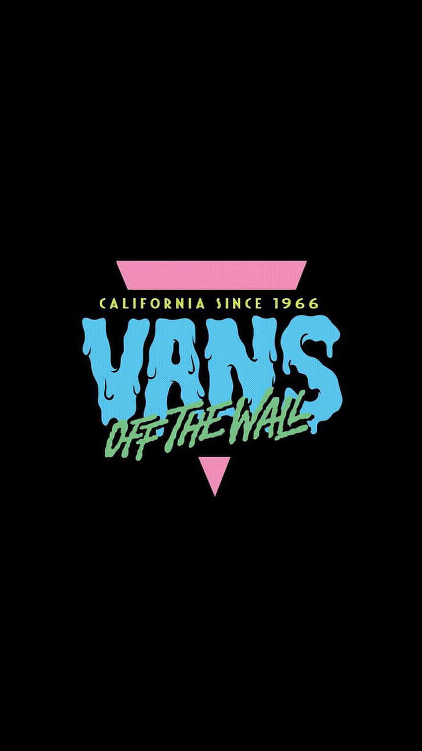 Vans Off The Wall 標誌，黑色背景上帶有滴落藍色和綠色文字。