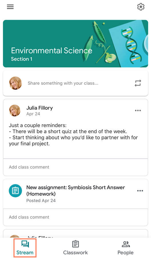 透過 Google Classroom 實現數位學習 壁紙 — 一個數碼教室介面，在青綠色和綠色背景上顯示環境科學作業和學生帖子。