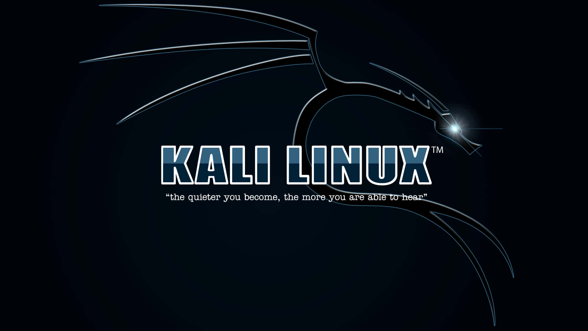 透過 Kali Linux 認識網路安全世界 壁紙 — 一個時尚發光的龍剪影，帶有 'Kali Linux' 文字，背景為深色漸變。