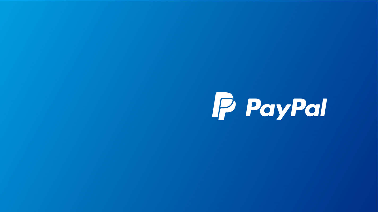 透過 PayPal 安全線上購物與付款 壁紙 — 白色PayPal標誌居中於漸變藍色背景上。