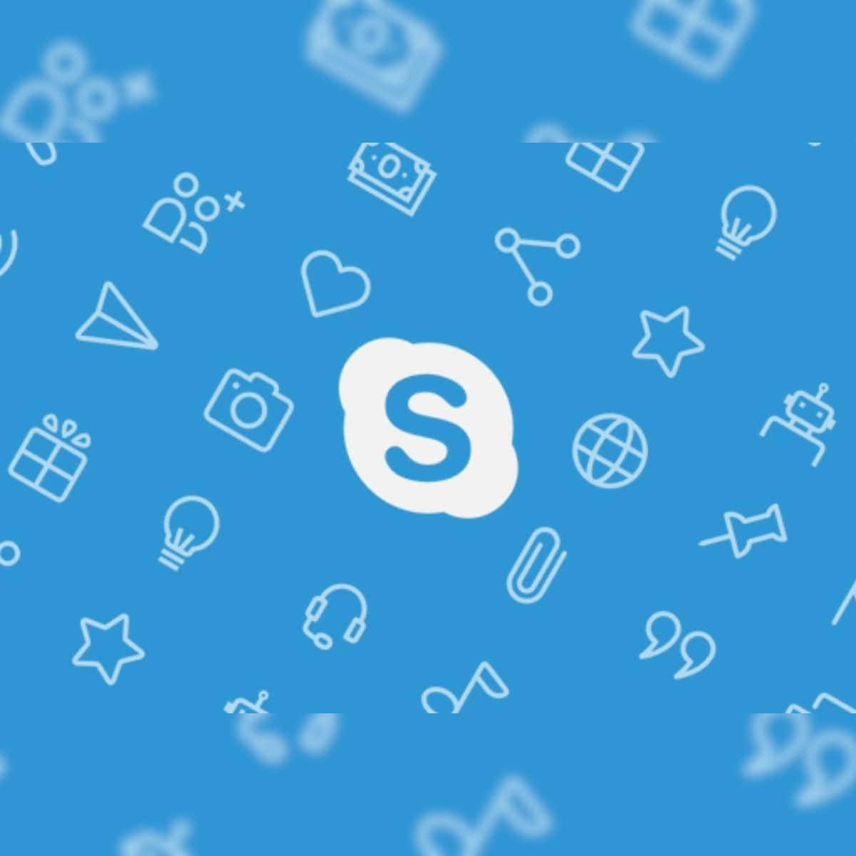 Skype標誌被白色數位圖標環繞在藍色背景上。