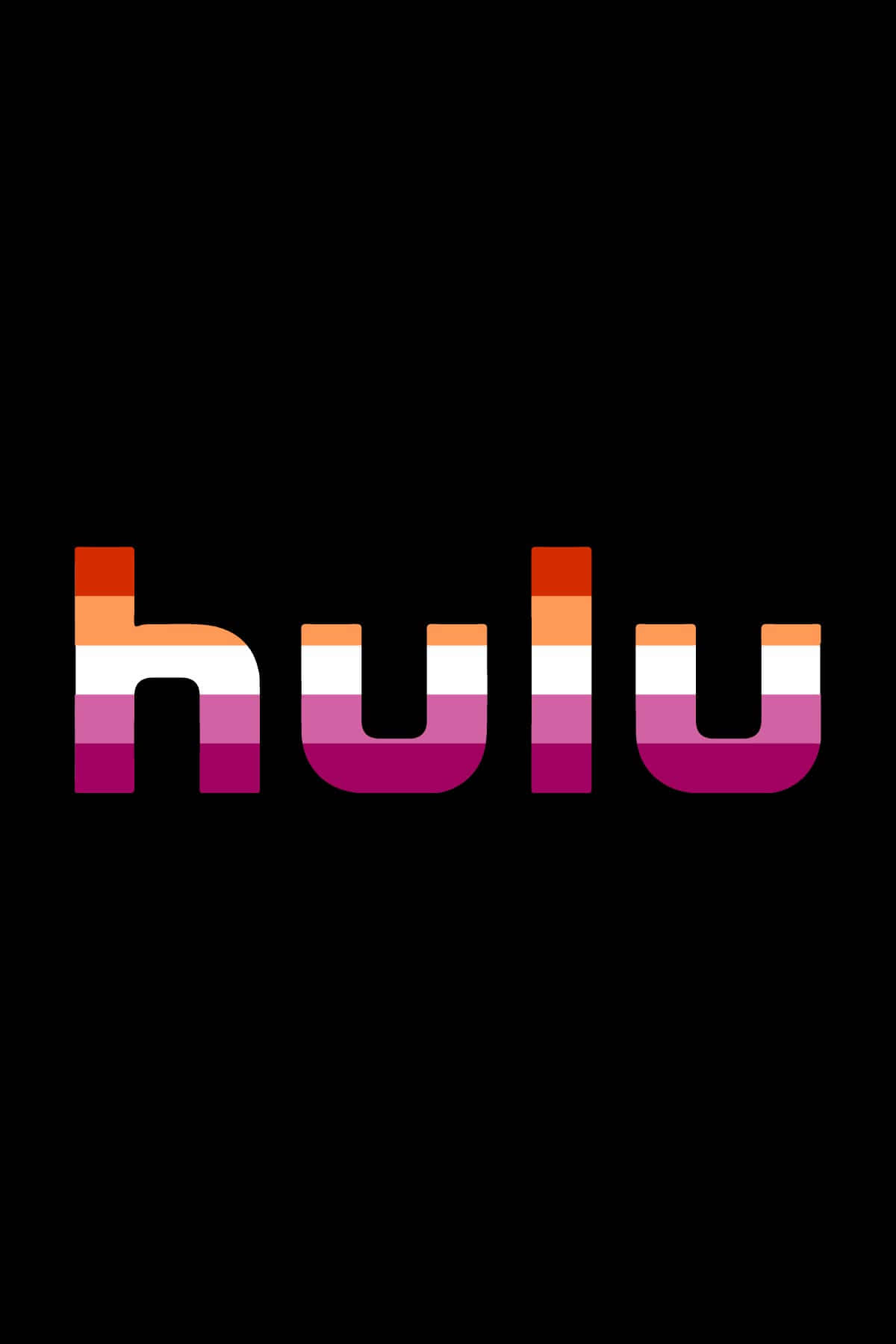 透過Hulu享受無限訪問權限，觀看經典與新作 壁紙 — Hulu 標誌以粗體像素化彩虹條紋居中顯示在黑色背景上。