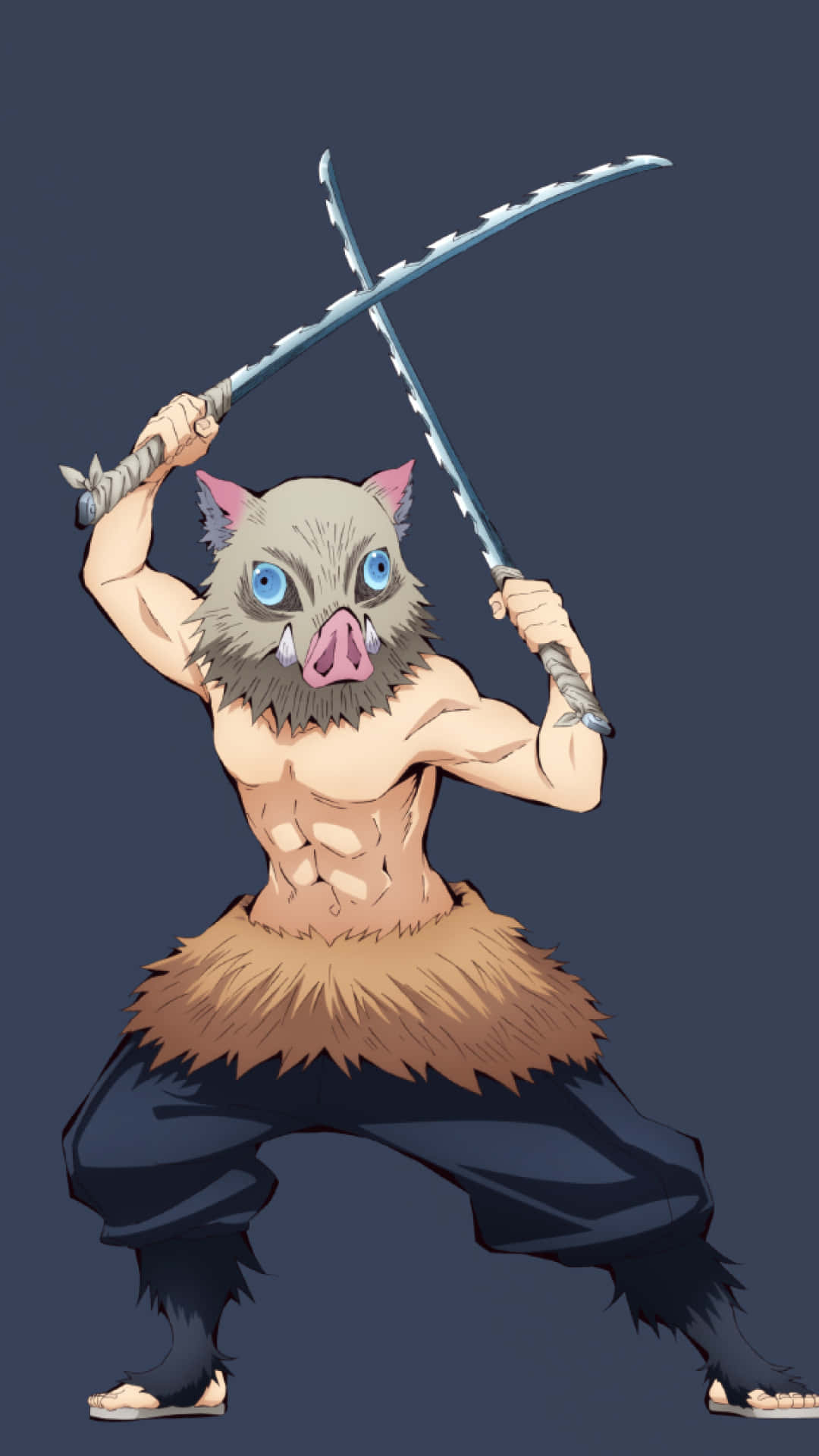 動漫風格的野豬頭惡魔戰士，以戰鬥姿勢揮舞兩把劍。