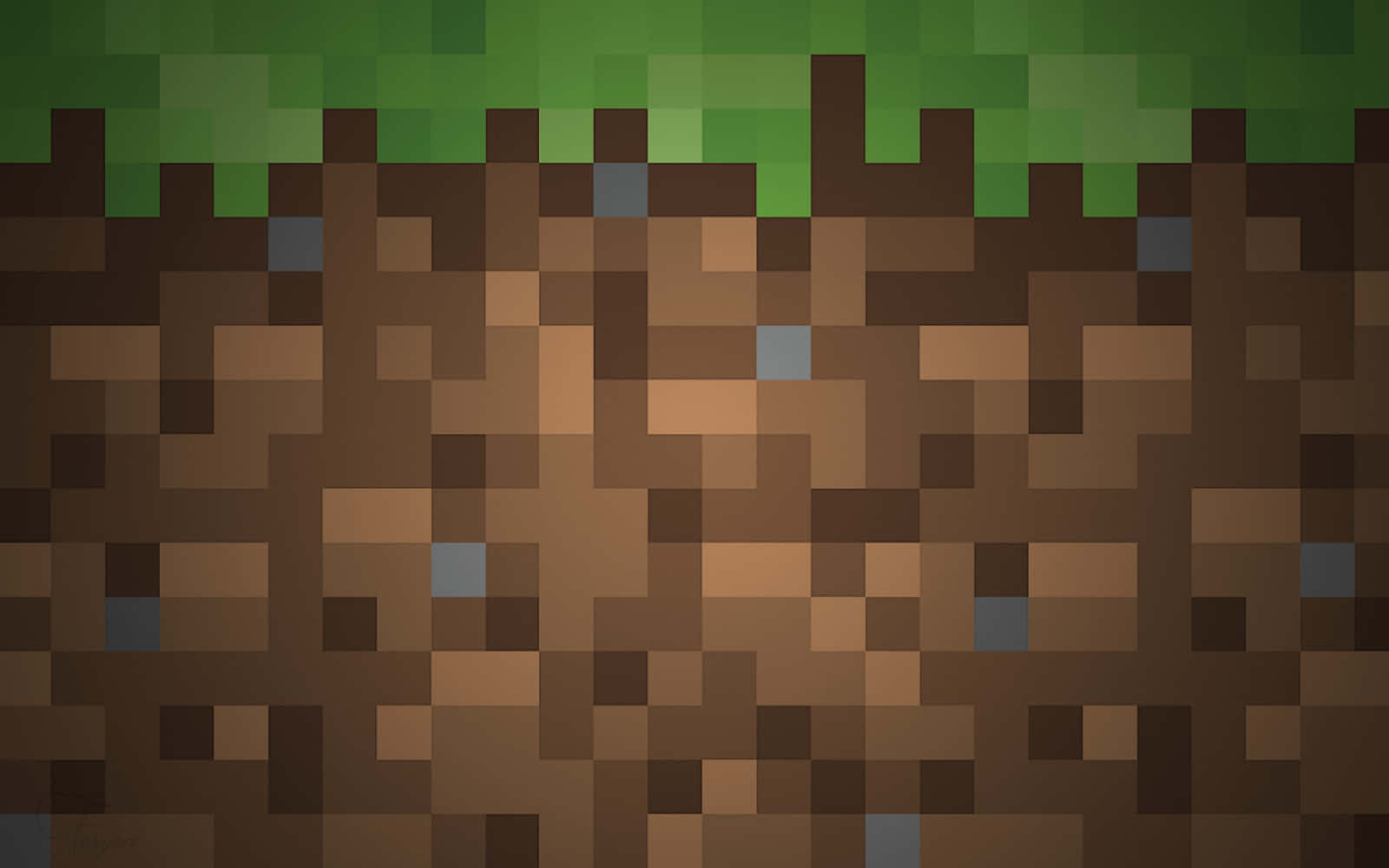 透過Minecraft草地窺見寧靜戶外之美 壁紙 — 像素化嘅地球橫切面，上面有綠色草，下面有啡色泥土，Minecraft風格。