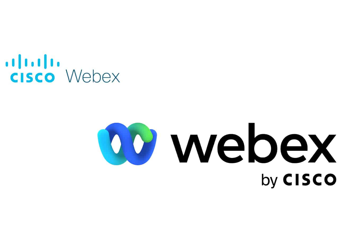 Cisco Webex 標誌，帶有抽象藍綠色符號。