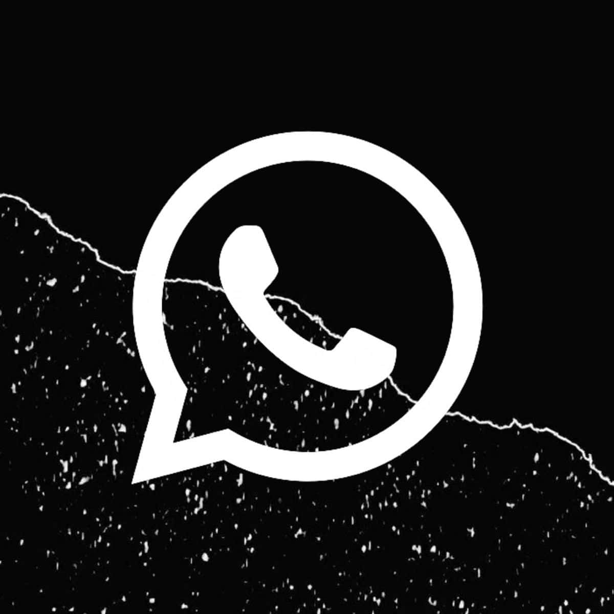 黑色背景上的白色WhatsApp標誌，帶有噼啪作響的靜電效果。