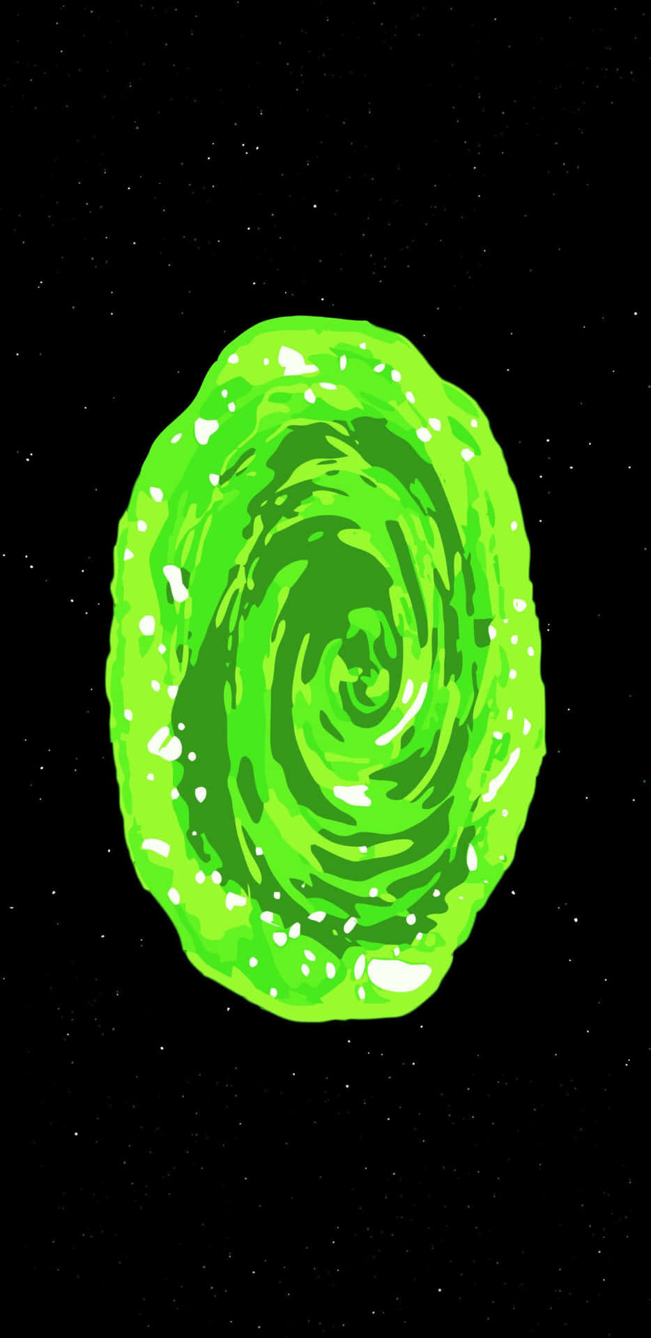 太空中一個明亮的綠色旋轉傳送門，背後有星星。