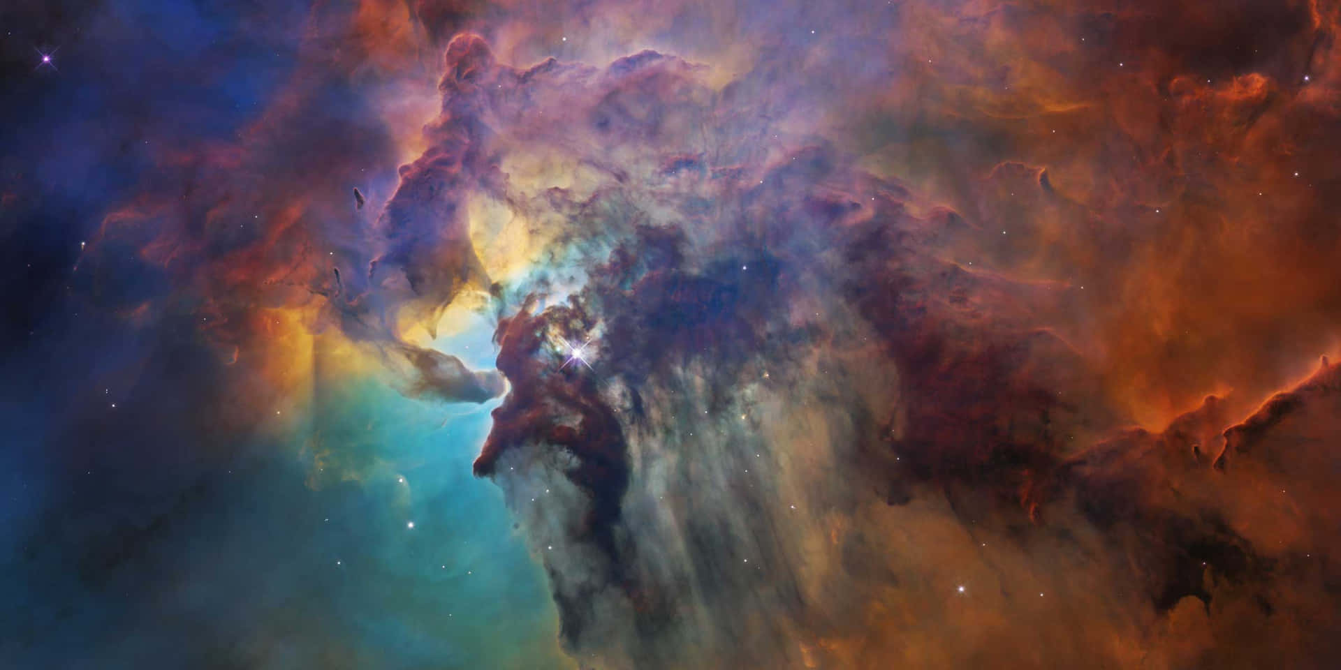 深邃太空中帶有閃爍星星的彩色星雲。