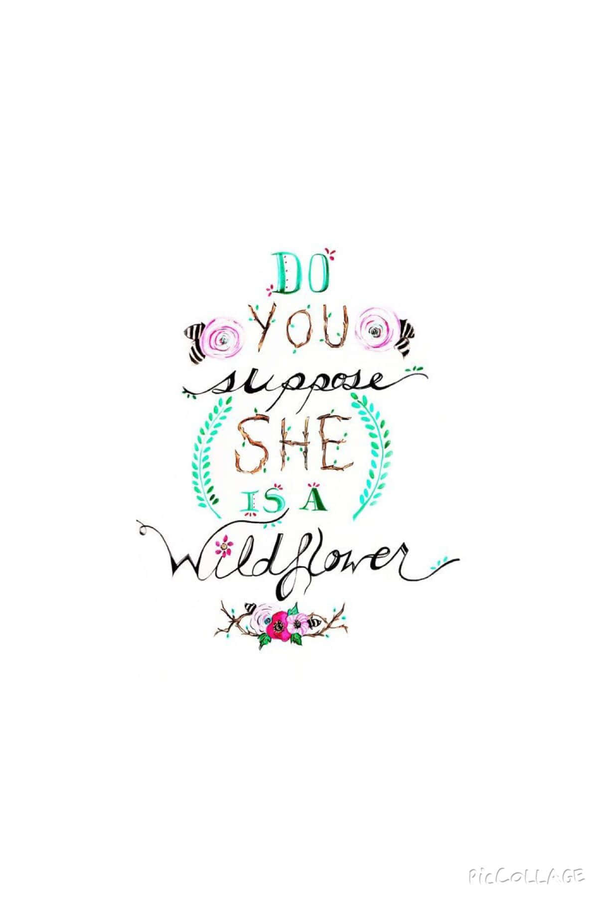 奇思妙想的花卉文字藝術，讀作「Do you suppose she is a wildflower」，帶有裝飾元素。