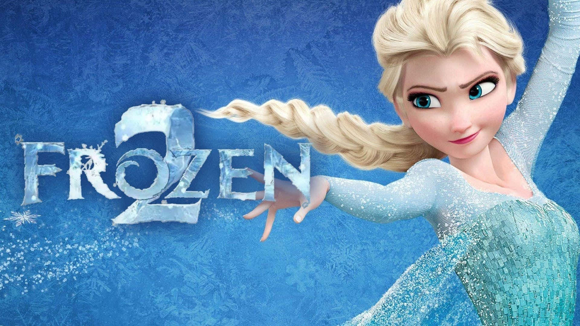 透過戶外冒險探索自然之美 壁紙 — 《魔雪奇緣2》的愛莎伸出手，冰魔法在她周圍旋轉，背景是冰冷的藍色。