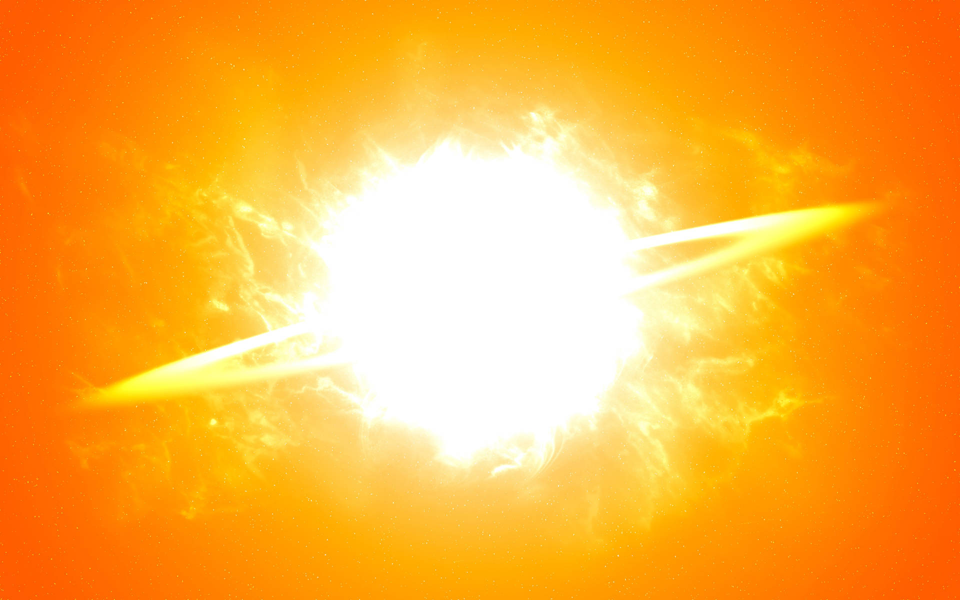 在橙色天空中帶有太陽耀斑的明亮太陽