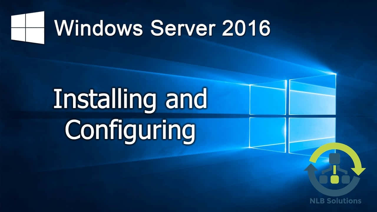 Windows Server 2016 安裝和配置標題畫面，帶有藍色視窗標誌。