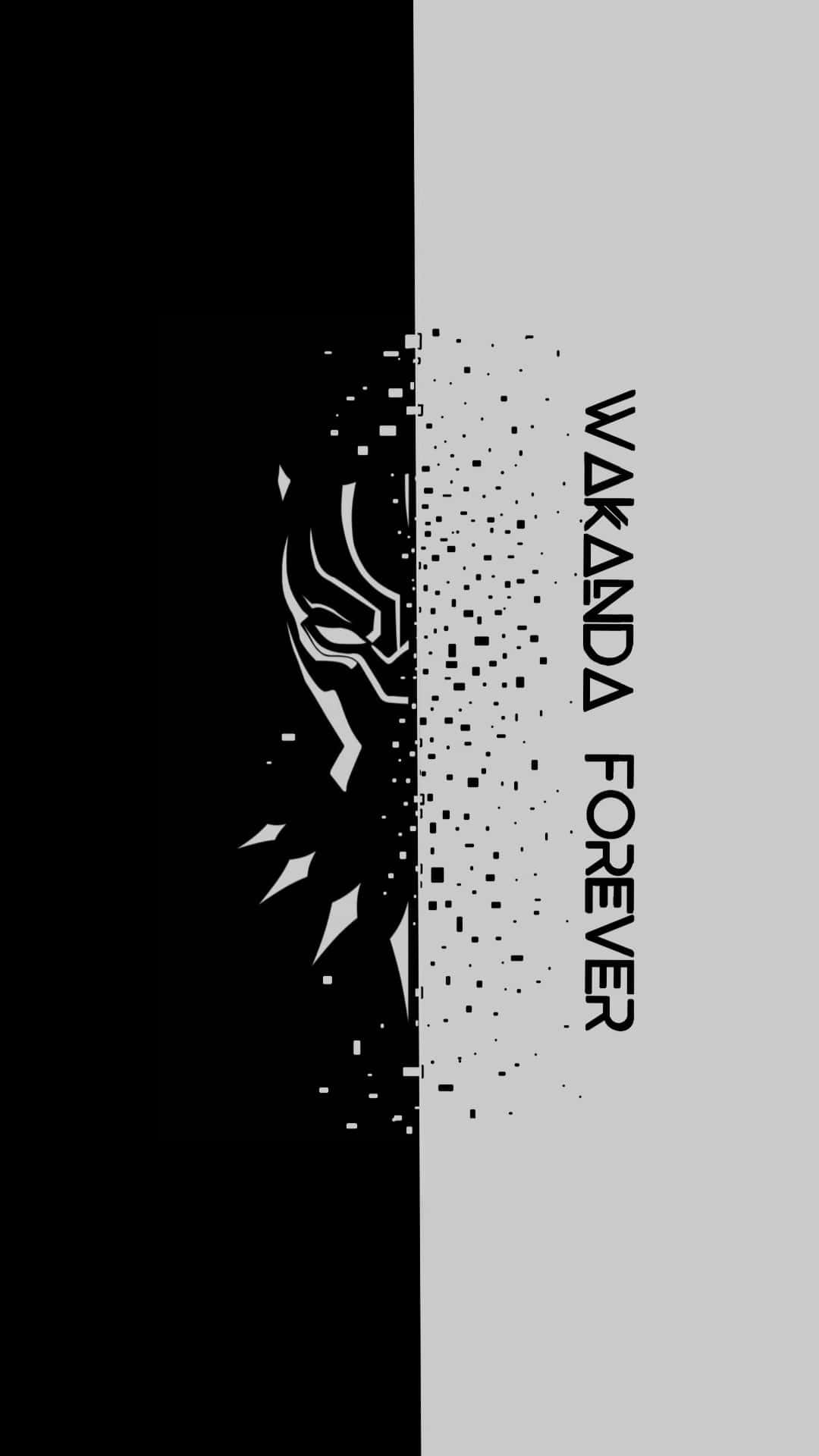 黑豹的臉溶解成像素，旁邊有「Wakanda Forever」文字。