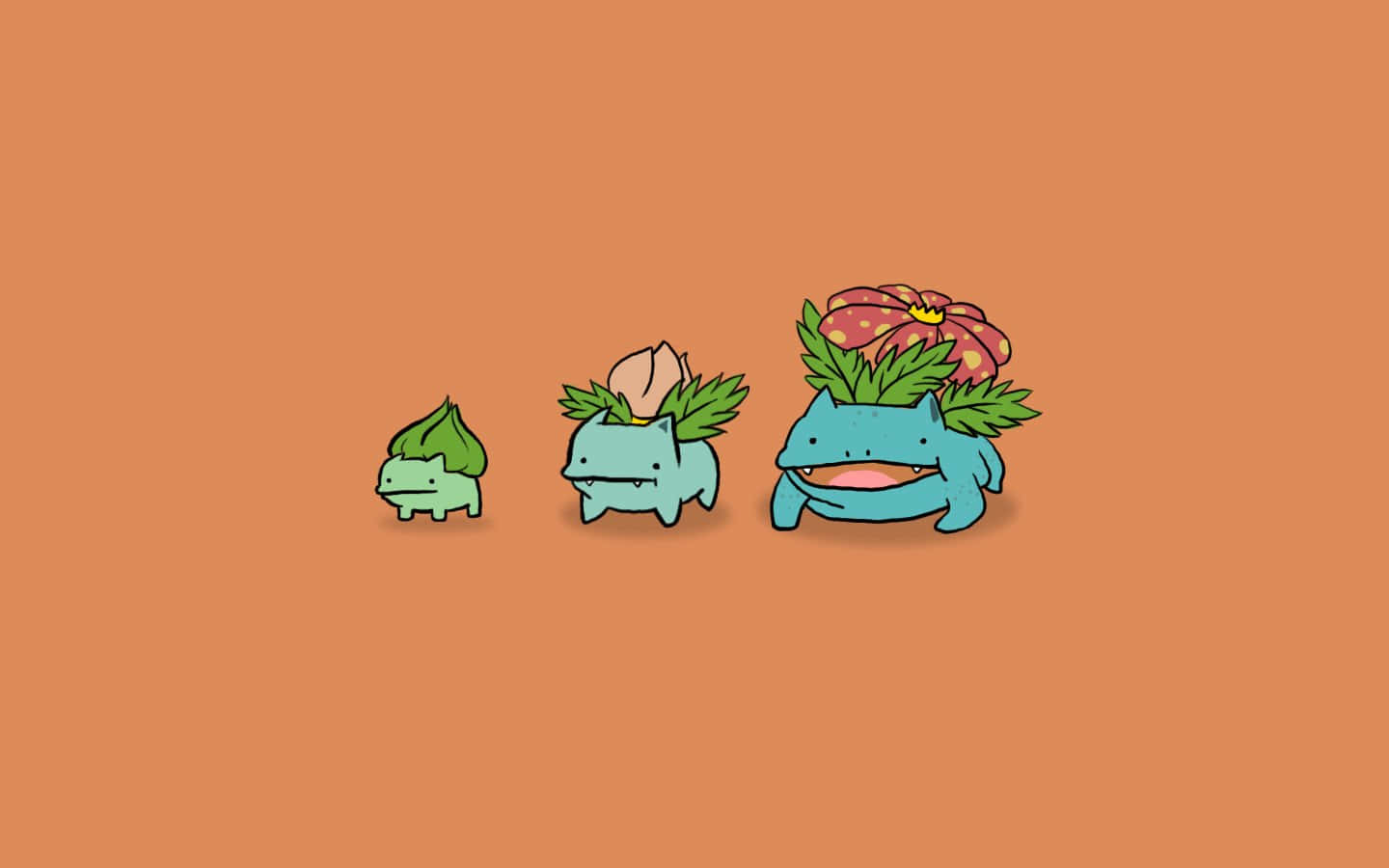 妙蛙種子 妙蛙草 妙蛙花進化線卡通插圖，橙色背景
