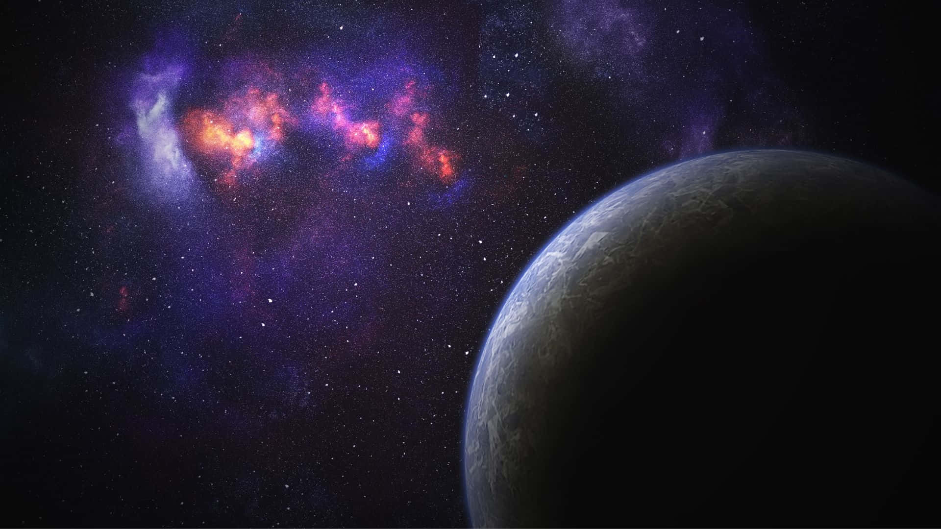行星，背景有發光的星雲