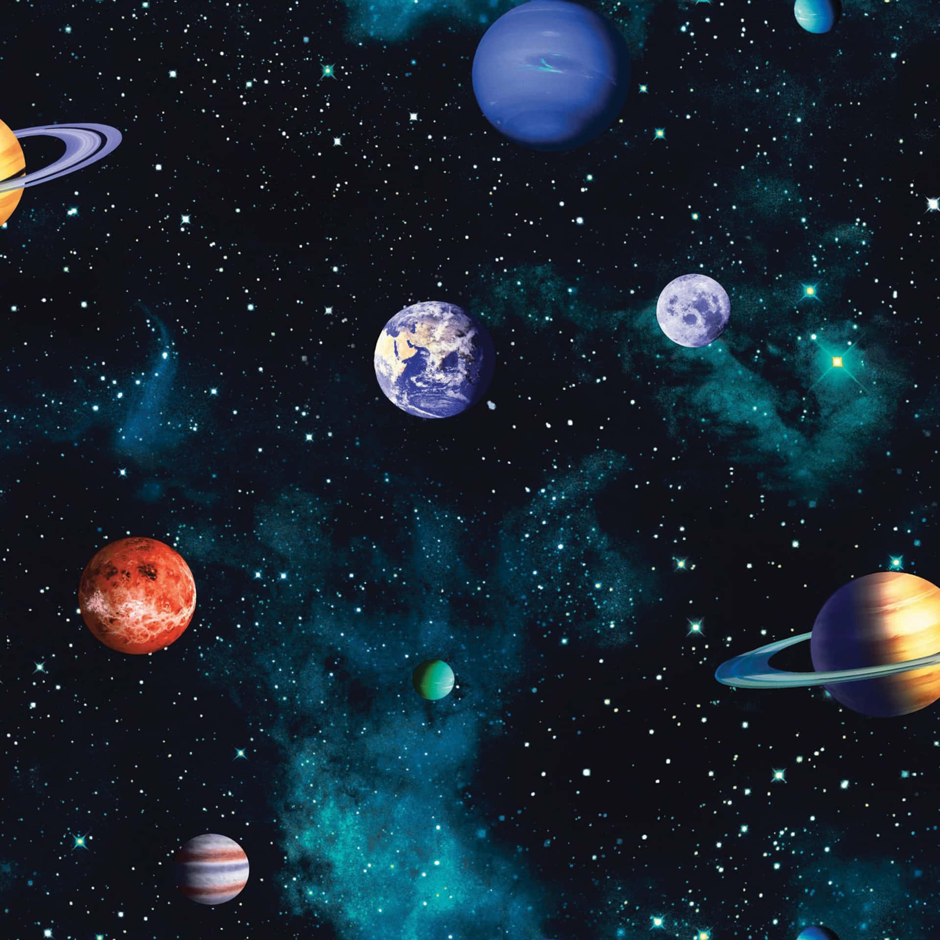 色彩繽紛的宇宙星雲中漂浮的行星和恆星。