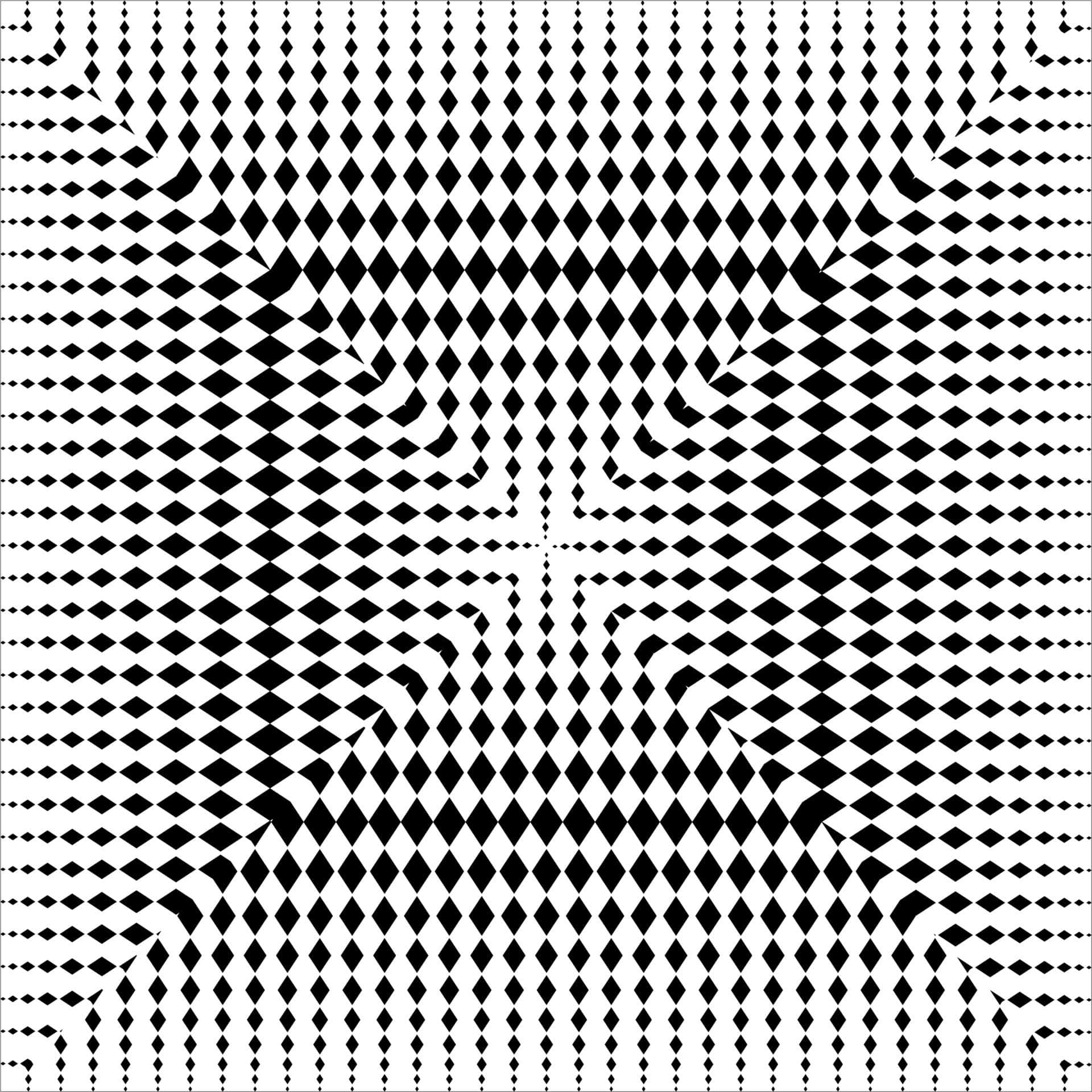 黑白幾何菱形圖案，營造3D隧道錯覺