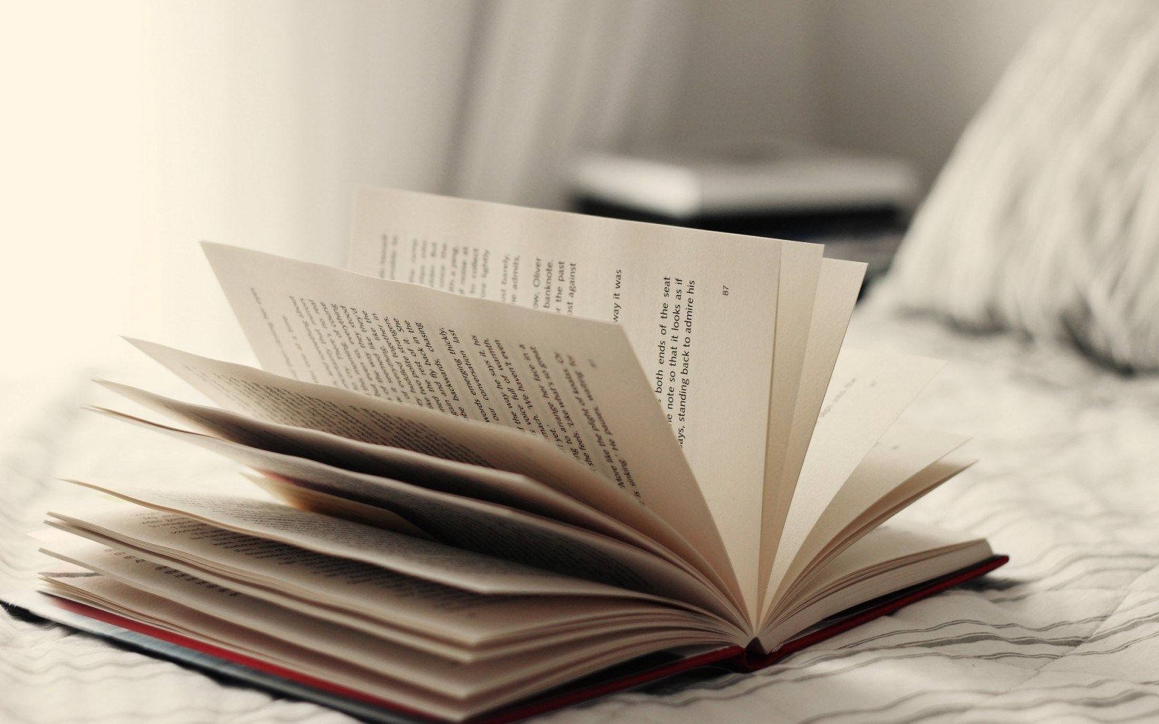 床上打開的書，柔和光線
