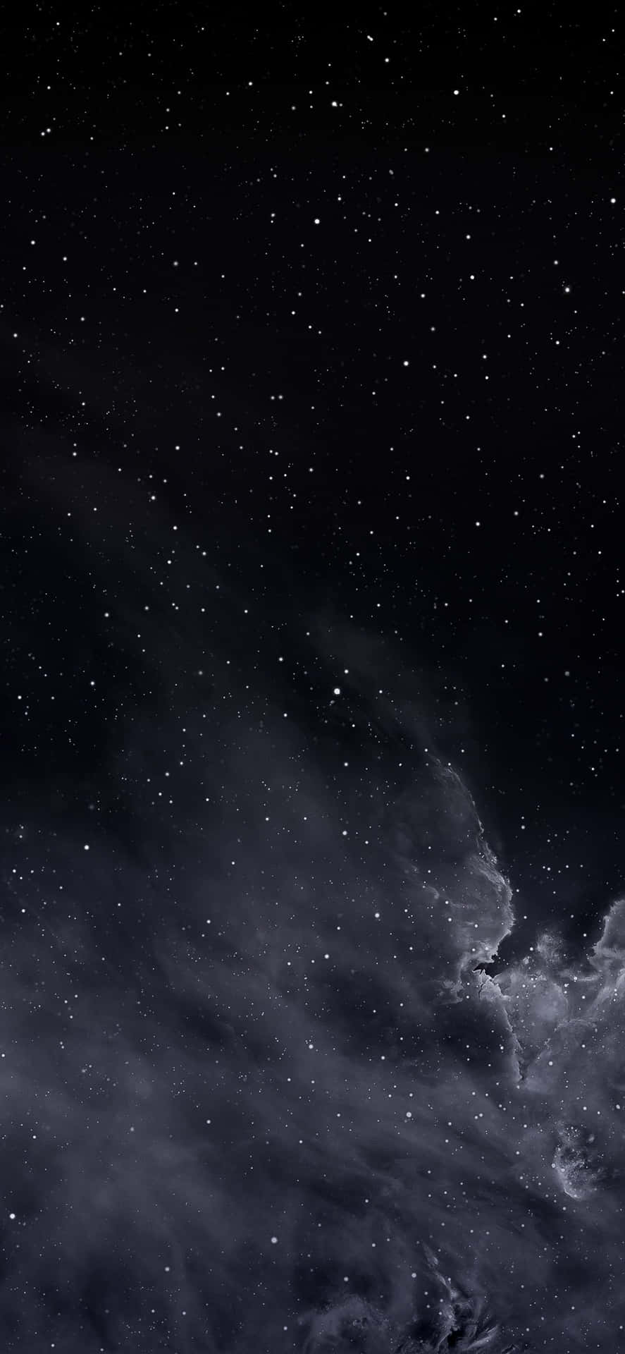 這些夜空中的明亮星星 壁紙 — 廣闊的宇宙場景，充滿閃爍的星星和旋轉的黑暗星雲，背景是深邃的黑色虛空。