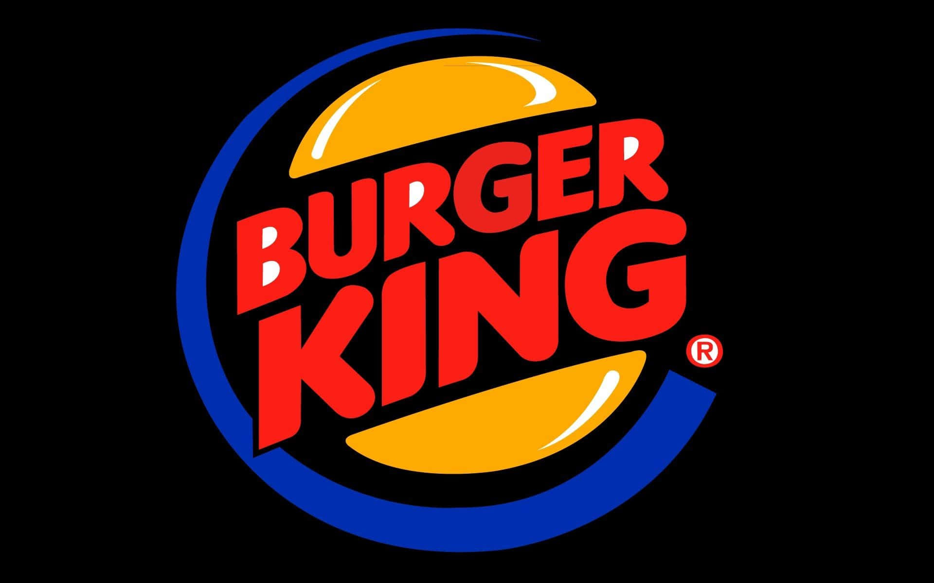 Burger King標誌，紅色文字和黃色麵包在黑色背景上。