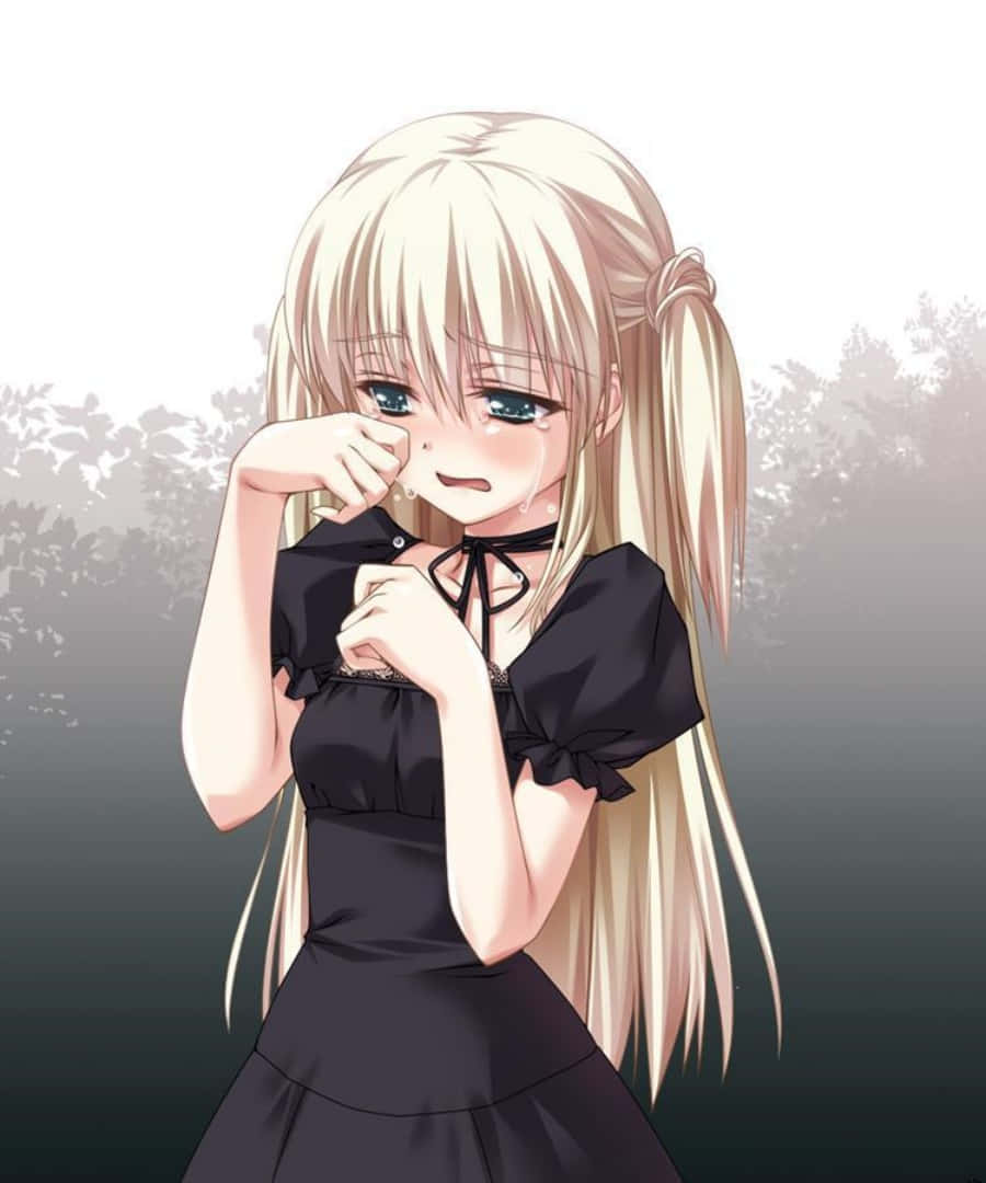 金色雙馬尾辮的動漫女孩，雙手掩面哭泣。