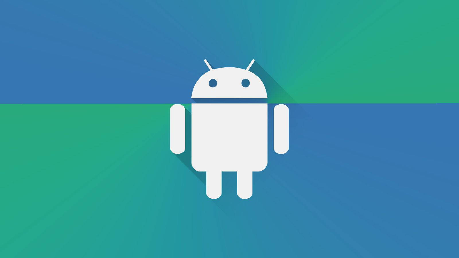 白色Android機械人圖示在藍綠漸變背景上。