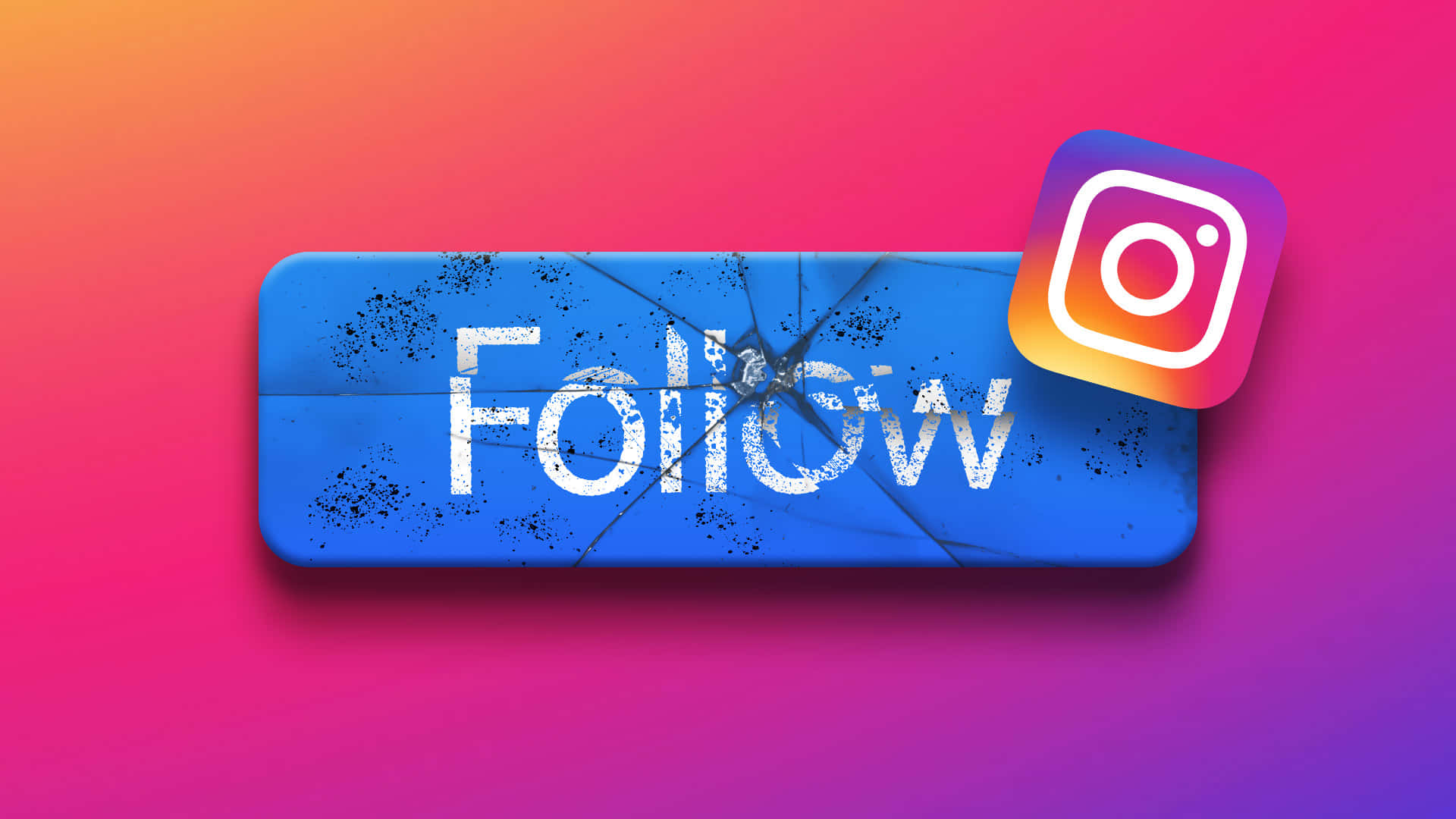 裂紋關注按鈕帶Instagram標誌，背景為彩色漸變。
