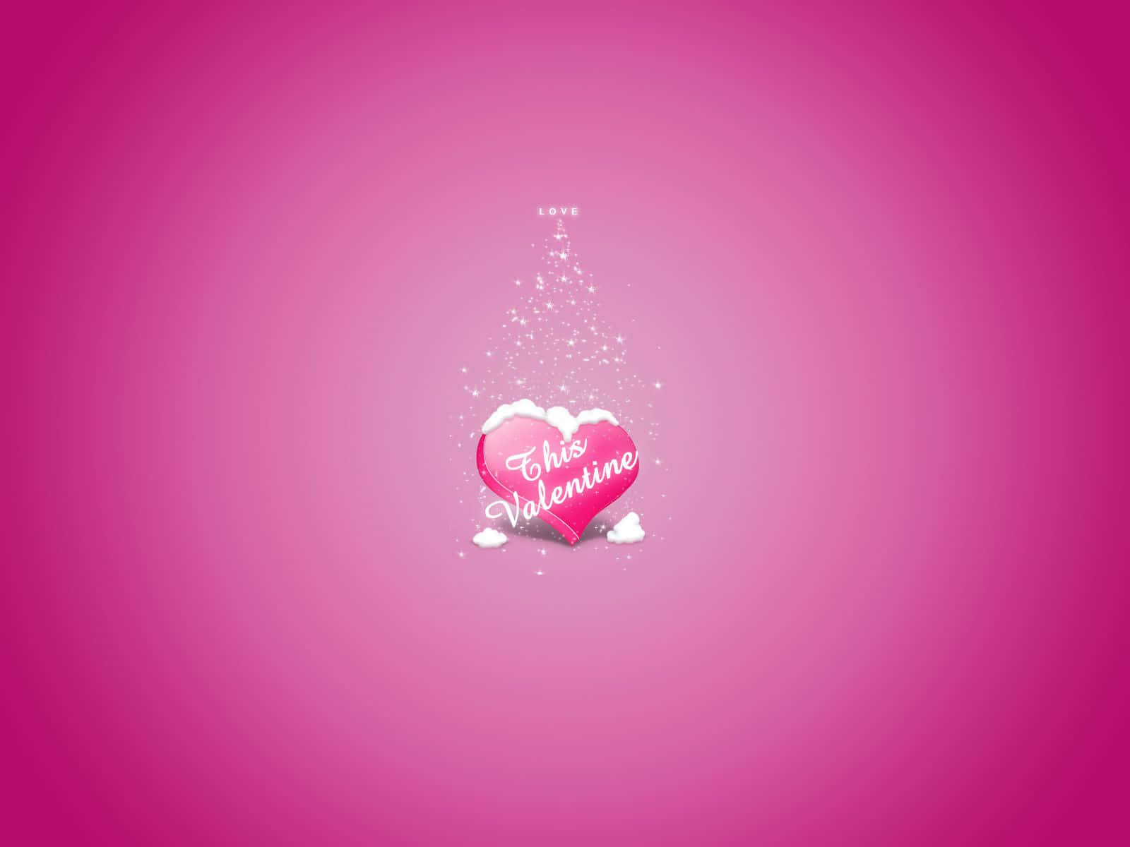 一個粉紅色心形，帶有「This Valentine」文字和雪花，背景為粉紅色漸變。