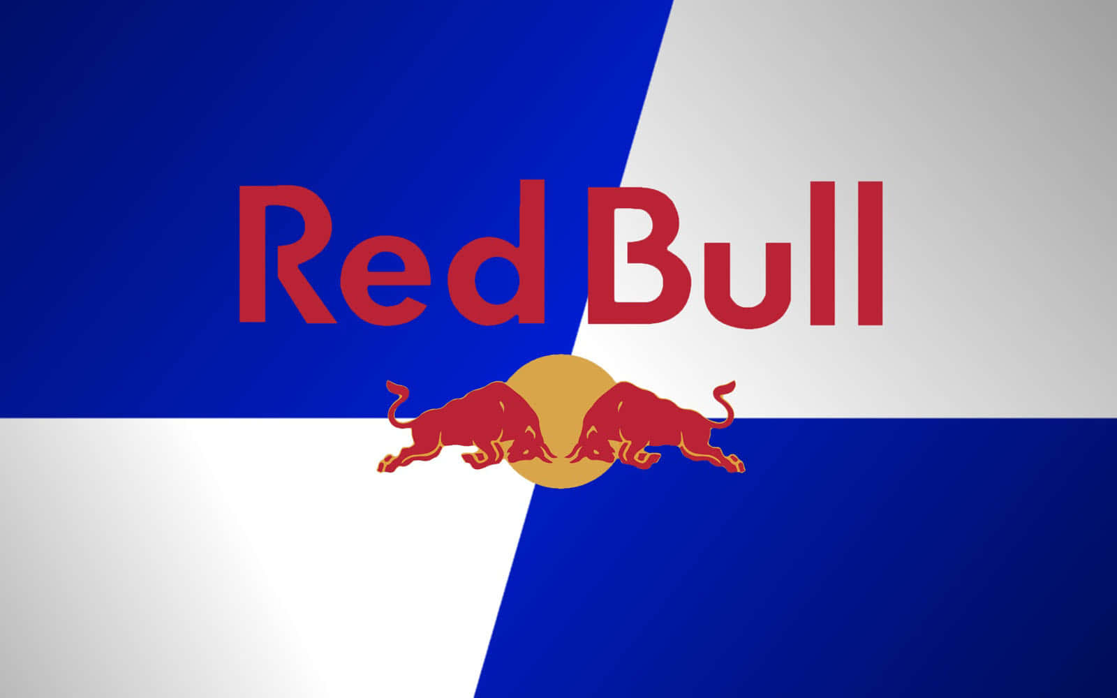 Red Bull 標誌，兩頭紅色公牛圍繞黃色圓圈衝鋒，背景為藍白兩色。