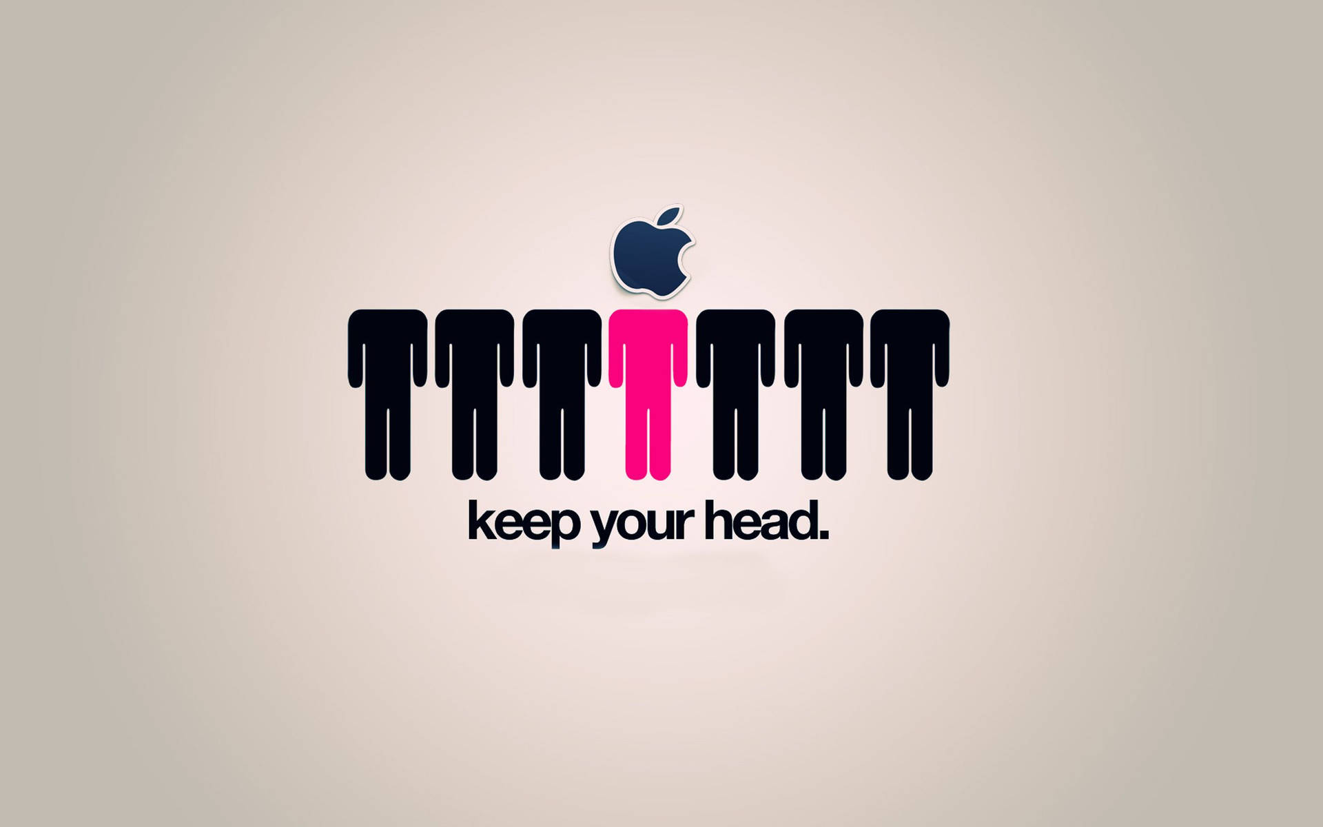 Apple標誌上方有一排剪影，其中一個是粉紅色，文字為keep your head。